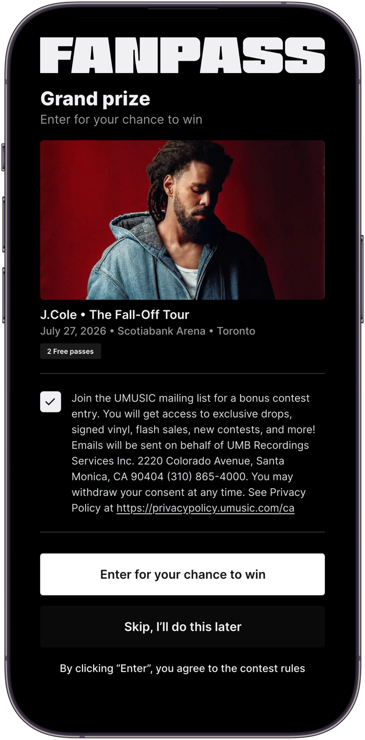 Fanpass contest — grand prize entry